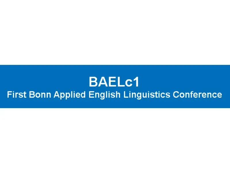 Logo for the first Bonn Applied English Linguistics Conference. Blue rectangle with white writing: BAELc1 First Bonn Applied English Linguistics Conference